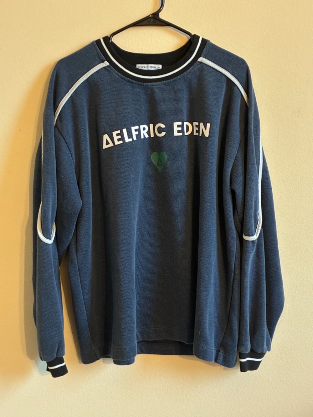 Aelfric Eden Long-Sleeve Sweater; Blue w/ Green & White Accents; Unisex L